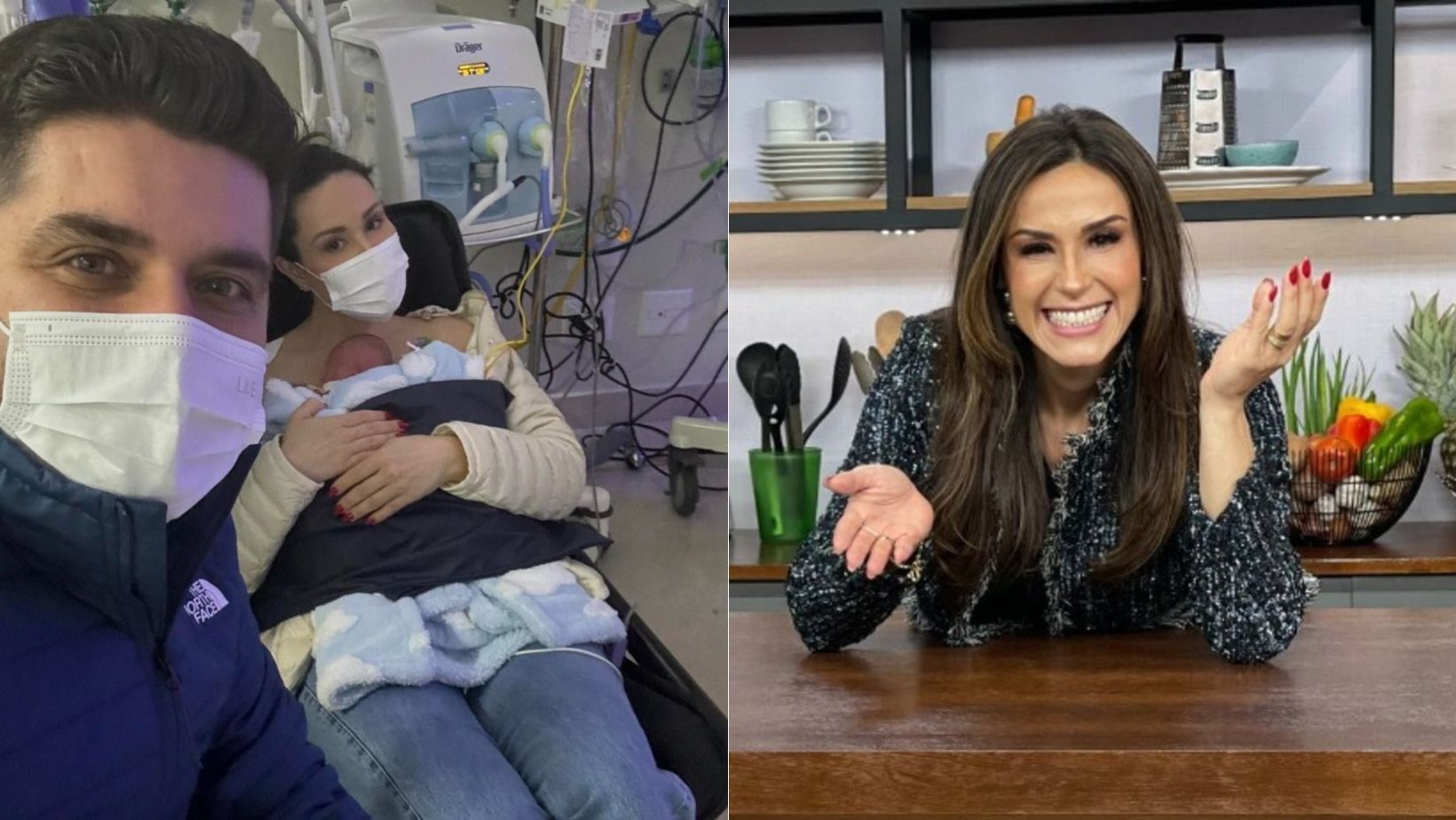 Após morte de um dos gêmeos, apresentadora Nadja Haddad segura filho de dois meses no colo pela 1ª vez