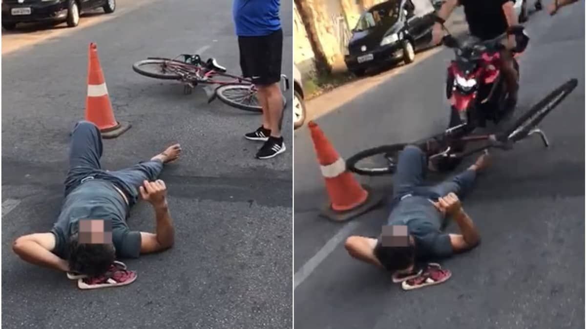 Vídeo: ciclista acidentado é atropelado por moto enquanto espera socorro em Minas