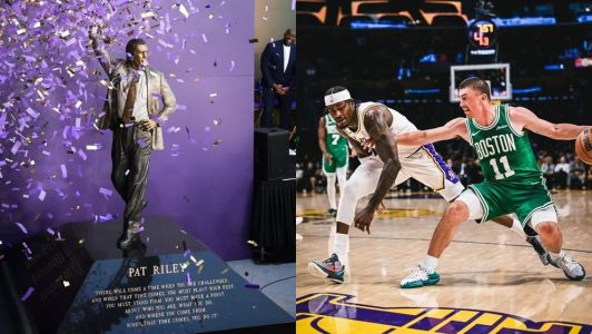 Estátua dos Lakers para Pat Riley inaugurada no dia de Lakers 89 x 111 Celtics
