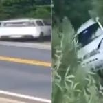 Vídeo: passageiro pula de carro em movimento, motorista faz manobra e veículo cai em ribanceira