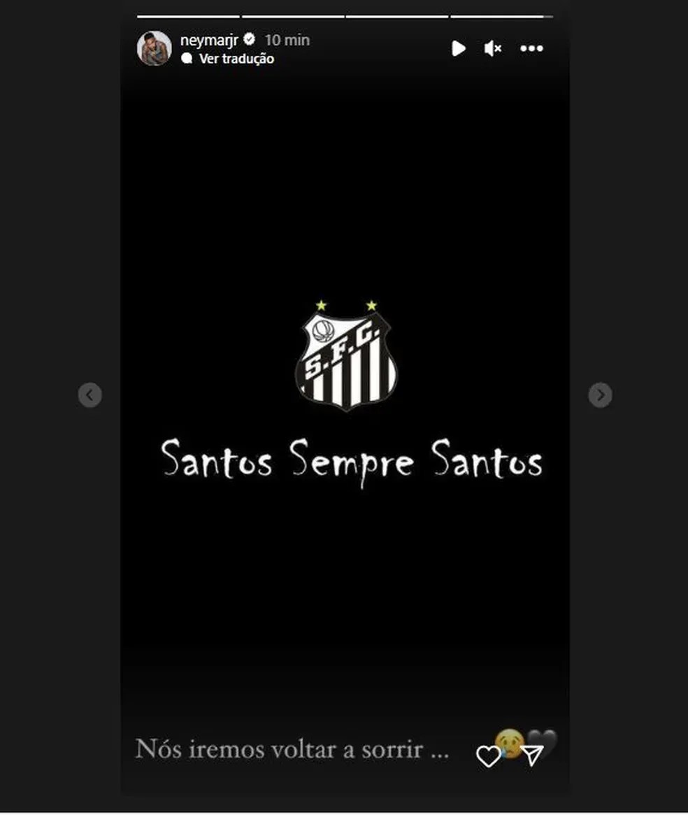 Neymar lamenta rebaixamento do Santos, mas projeta melhora no futuro: “Nós iremos voltar”