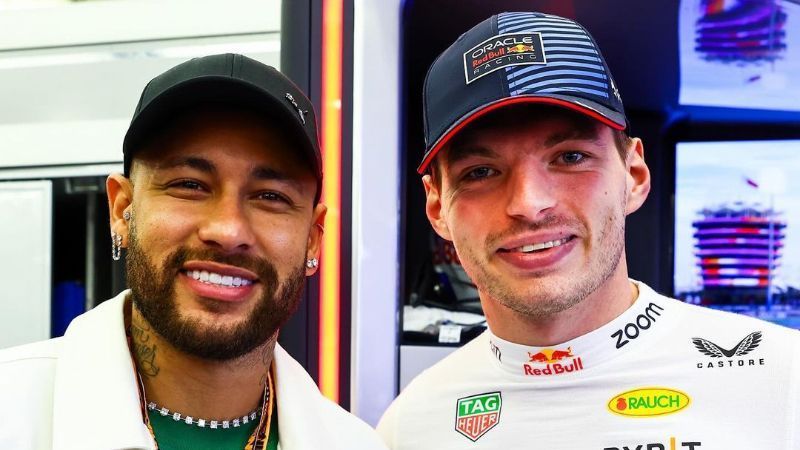 Neymar vai à primeira corrida de F1 do ano e 'tieta' Verstappen e outros pilotos