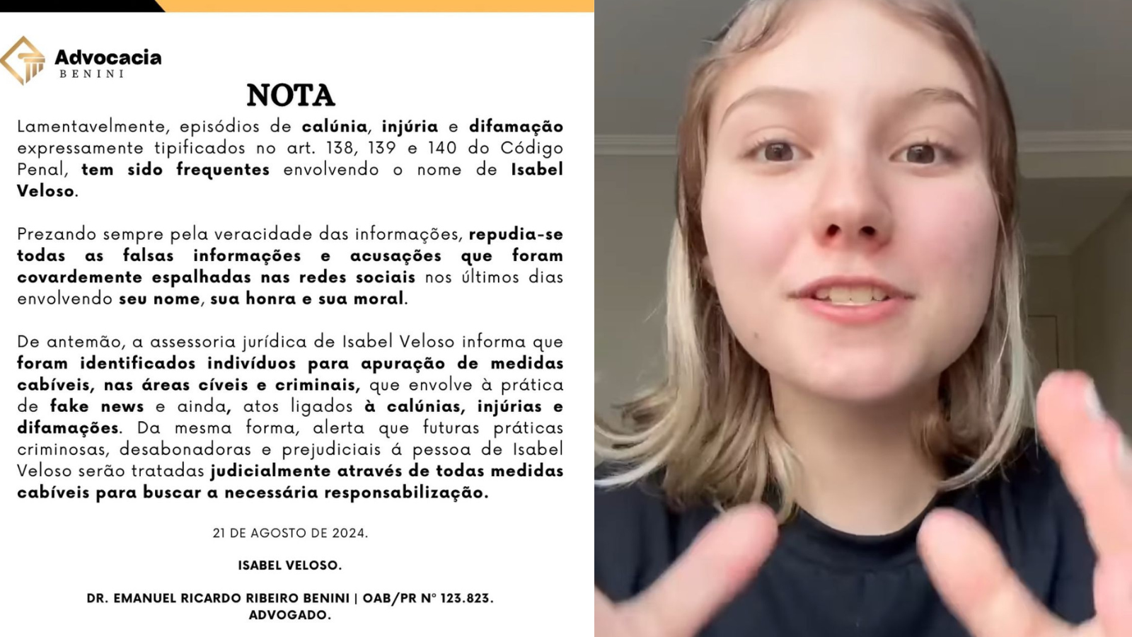 Isabel Veloso, influencer grávida e com câncer terminal, aciona advogados ao denunciar 'fake news'