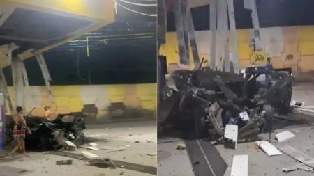O carro que explodiu ficou completamente destruído