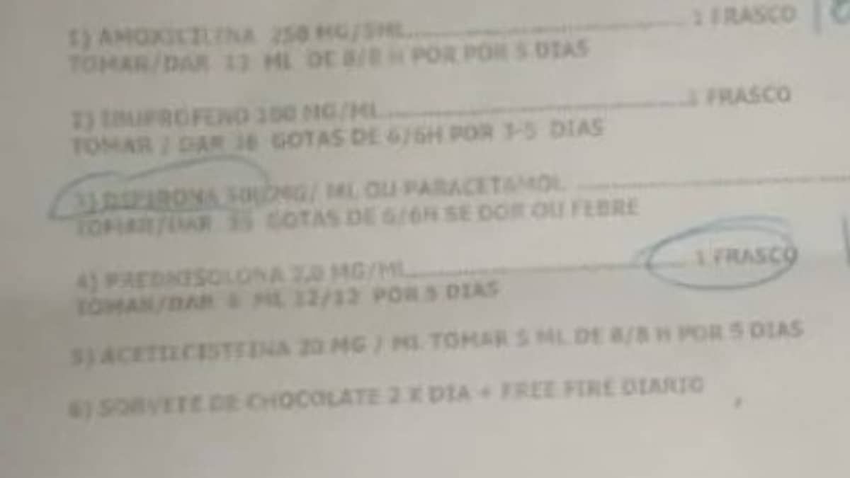 Médico receita sorvete de chocolate e jogo 'Free Fire' para criança com suspeita de gripe 