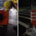 Homem fica entalado em cone e precisa ser resgatado em São Paulo; veja vídeo