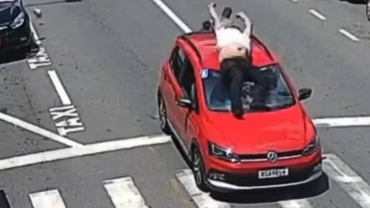 Vídeo: motoqueiro bate e é lançado por cima de carro que freou para cachorro atravessar a rua, em Minas