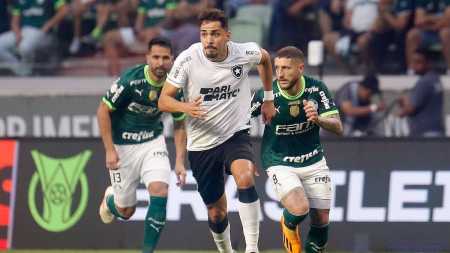 Meia Eduardo, do Botafogo, em ação contra o Palmeiras, no Allianz Parque