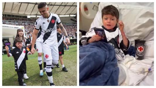 O pequeno Gui, torcedor do Vasco, entrando no gramado do Maracanã, e durante tratamento
