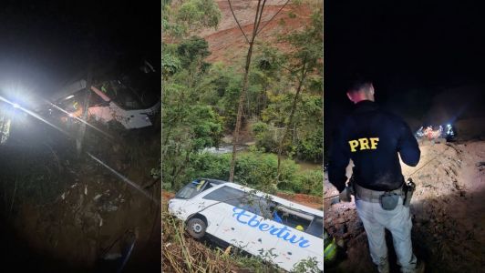 Ônibus cai em ribanceira de 30 metros na BR-262 em Manhuaçu e deixa mais de 40 feridos