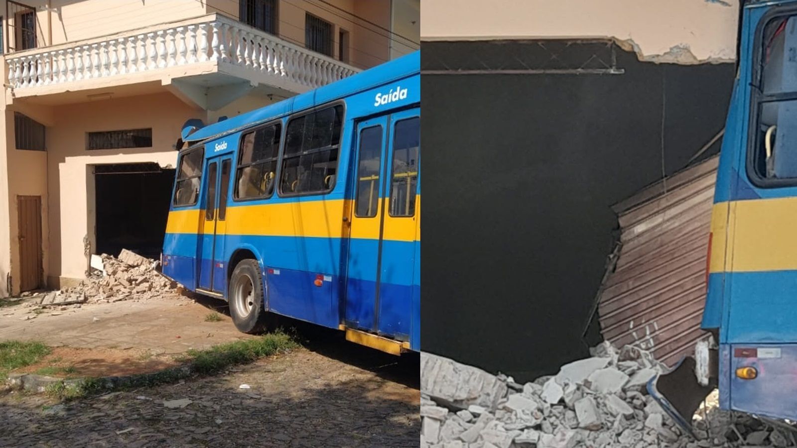 Ônibus escolar volta de ré e invade prédio na Grande BH; veja fotos