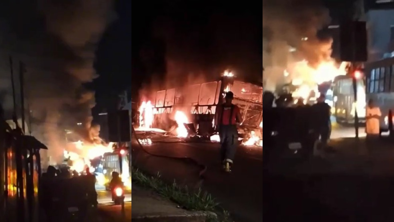 Vídeo: ônibus pega fogo em BH e fica completamente destruído, após bater em poste