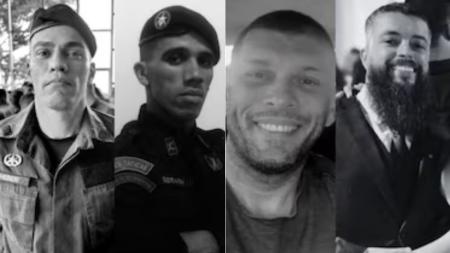 Policias mortos durante operação mais letal do Rio de Janeiro: Marcus Vinícius Cardoso de Carvalho, Rodrigo Velloso Cabral, PM Heber Carvalho da Fonseca, PM RG, Cleiton Serafim Gonçalves.