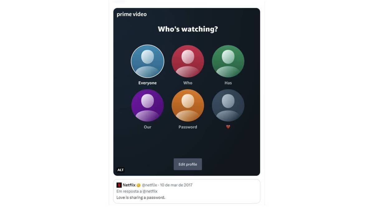 Prime Vídeo provoca Netflix sobre compartilhamento de senhas