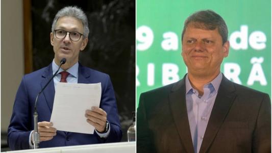 Os governadores de Minas Gerais, Romeu Zema (Novo), e de São Paulo, Tarcísio de Freitas (Republicanos)