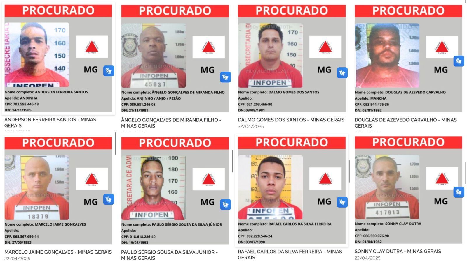 Justiça divulga lista dos bandidos mais procurados de MG; saiba quem são e suas facções