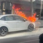 Vídeo: Citroën pega fogo e complica o trânsito no bairro Buritis, em BH
