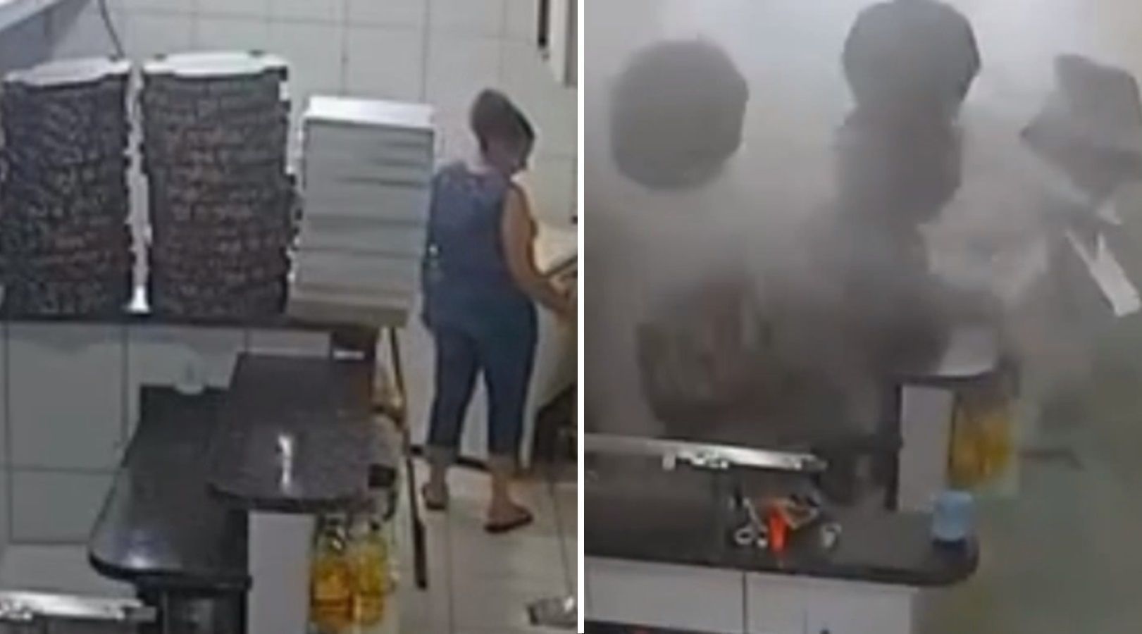 Vídeo: panela de pressão explode e fritadeira elétrica pega fogo em pizzaria em MG