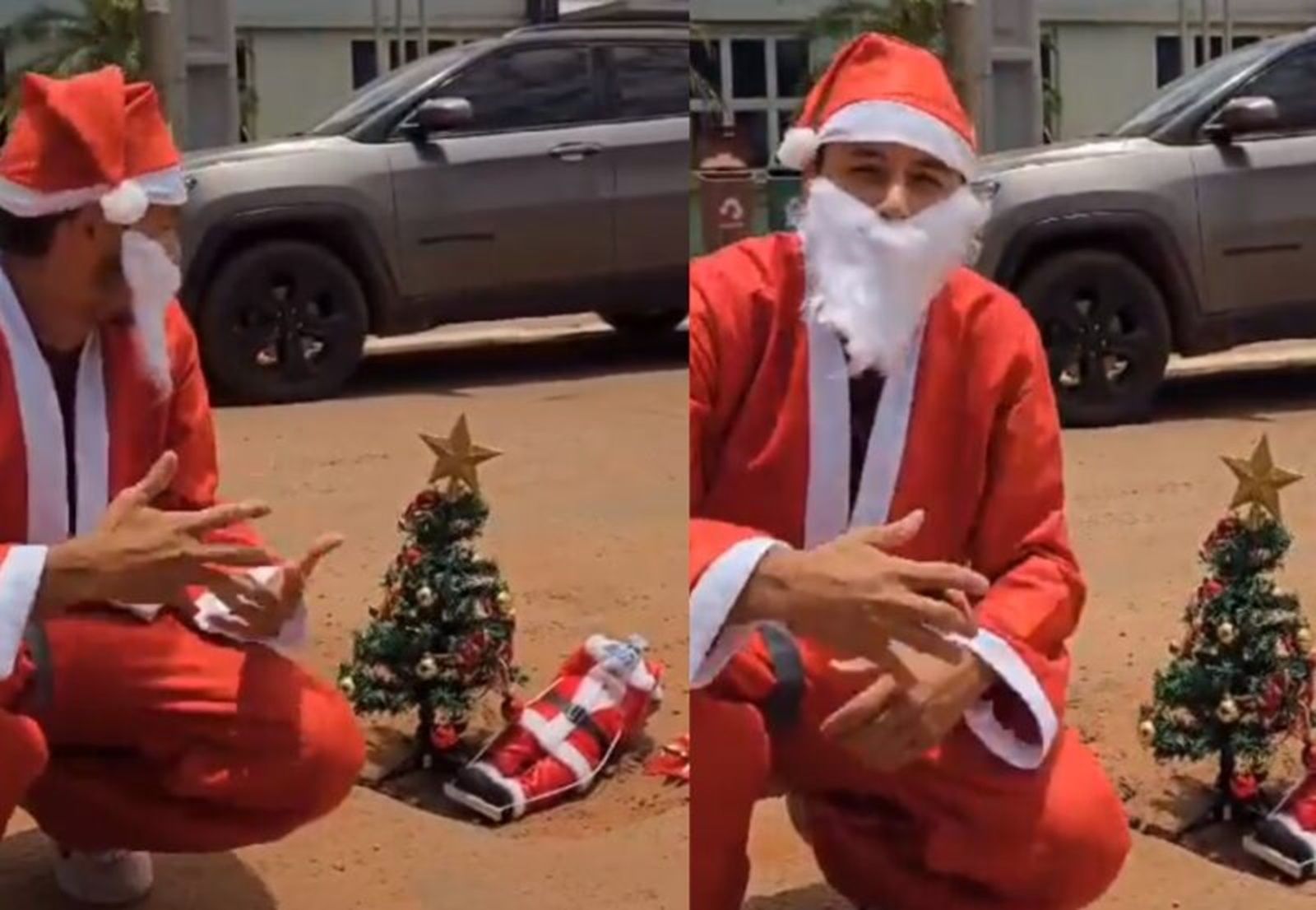 Vídeo: 'Papai Noel' decora buracos de ruas em protesto inusitado no MS