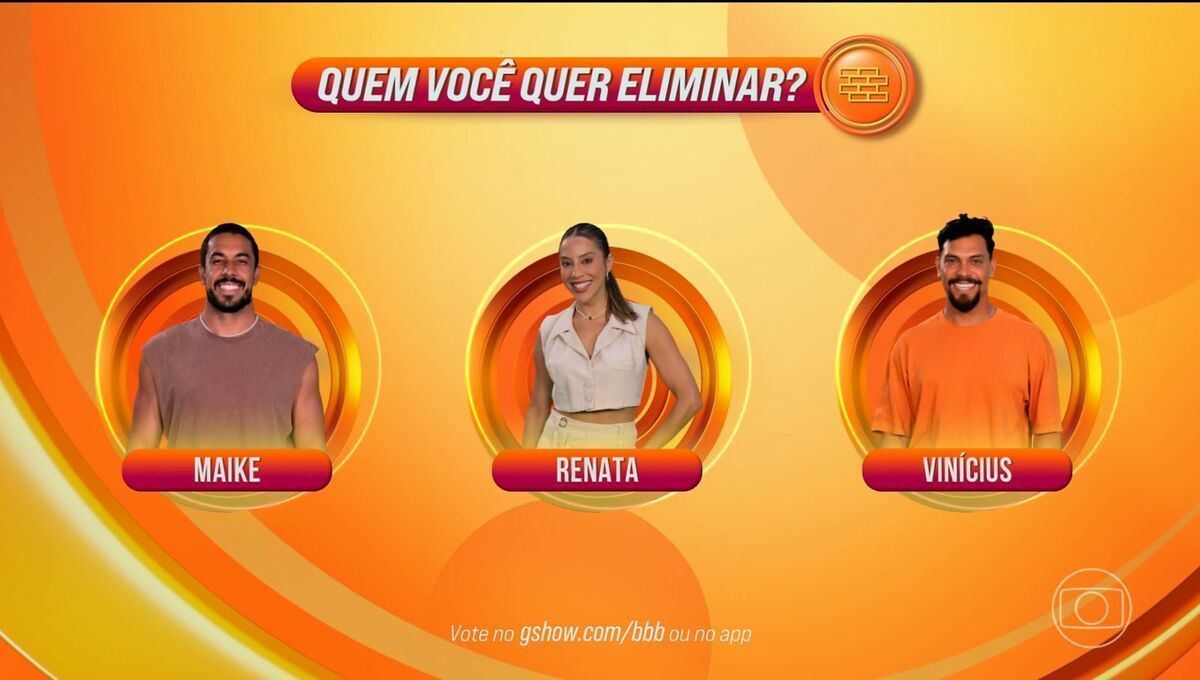 Enquete BBB 25: Maike, Renata ou Vinícius, quem deve ser eliminado?