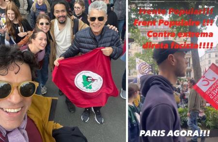 Foto mostra Raí e Chico Buarque em protesto em Paris, na França