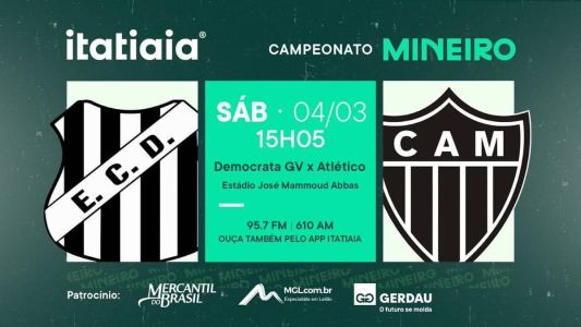 Partida será transmitida ao vivo pela Itatiaia no rádio e no Youtube