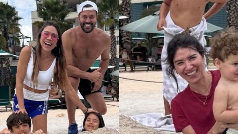 Patrícia e Rebeca Abravanel compartilham momento raro na praia com os filhos