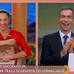 César Tralli é surpreendido por Patrícia Poeta em despedida do Jornal Hoje