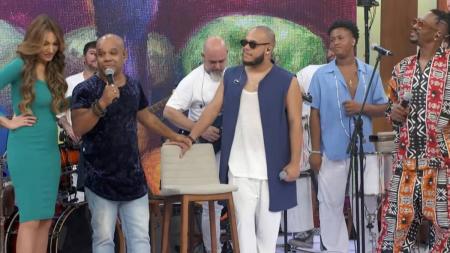 Patrícia Poeta recebeu cantores Reinaldinho, Tonho Matéria e a banda Filhos do Samba no Encontro