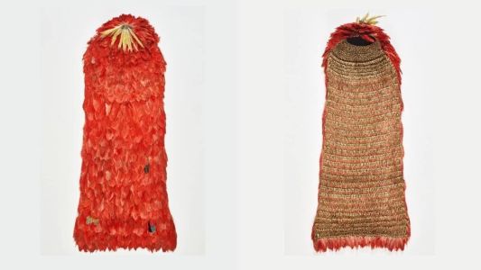 Peça é formada por milhares de penas de pássaro guará