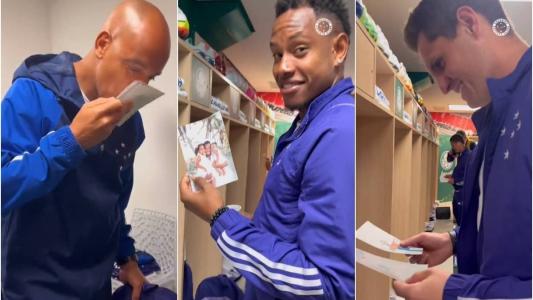 Pepa, Matheus Jussa e Rafael Cabral se emocionaram com a surpresa no vestiário do Allianz Parque