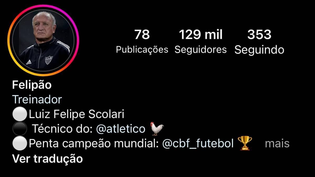 Perfil fake de Felipão no Instagram “bomba” após anúncio do Atlético