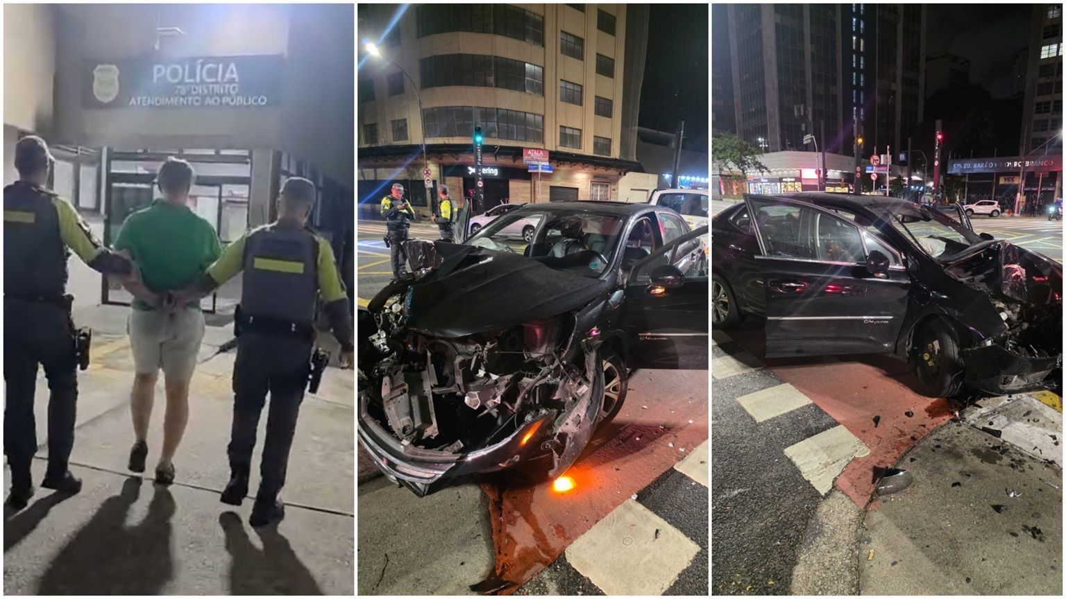 Motorista é preso após bater carro e tentar fugir de blitz do bafômetro na Avenida Paulista