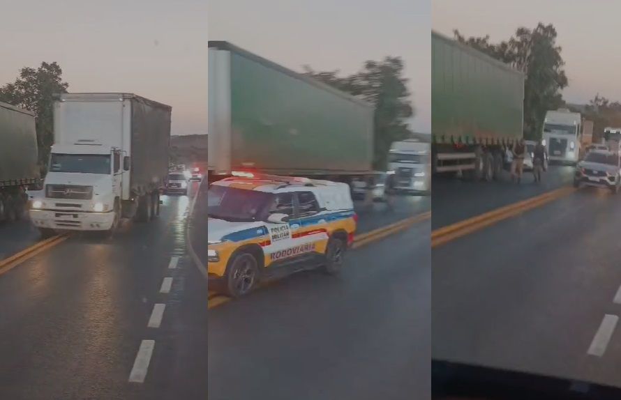 Perseguição policial a caminhão roubado tem fuga na contramão, tiros e acidente em rodovia de MG; veja vídeo