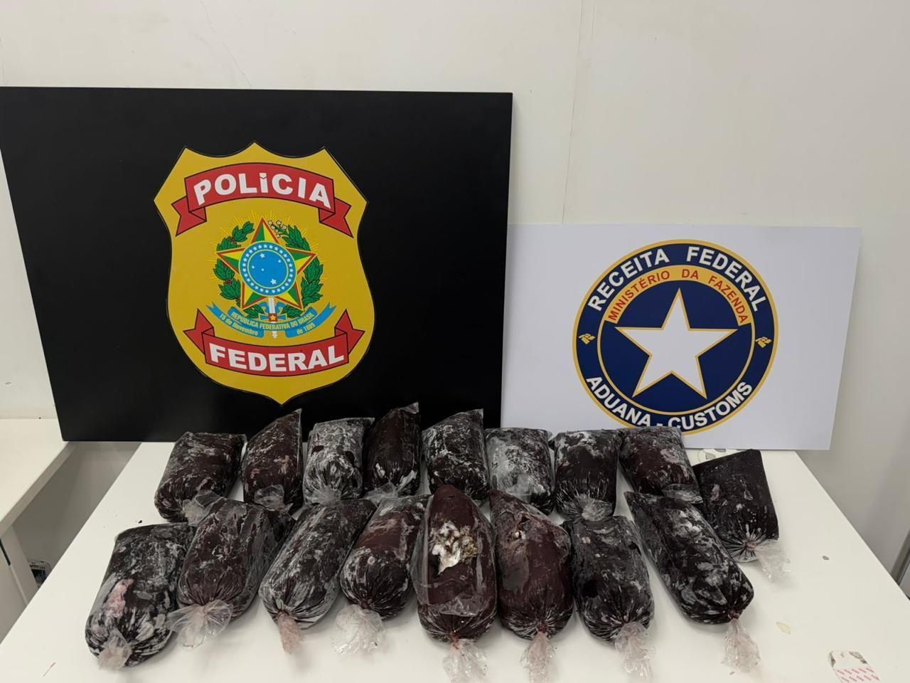 PF apreende adolescente com 19 kg de haxixe em sacos de açaí no Aeroporto de Confins