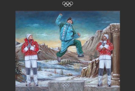 Arte da foto de Lucas Pinheiro no pódio de Milão-Cortina-2026