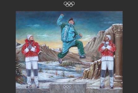Arte da foto de Lucas Pinheiro no pódio de Milão-Cortina-2026