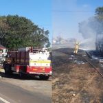Ônibus de viagem pega fogo e fica completamente destruído na BR-050 em Minas 