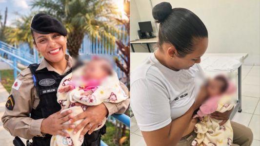 PM lactante amamenta bebê encontrada em mata após resgate em Ibirité, na Grande BH