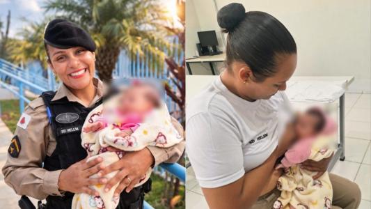 PM lactante amamenta bebê encontrada em mata após resgate em Ibirité, na Grande BH