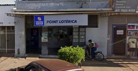 Foto mostra fachada da Point Lotérica, em Três Lagoas (MG)