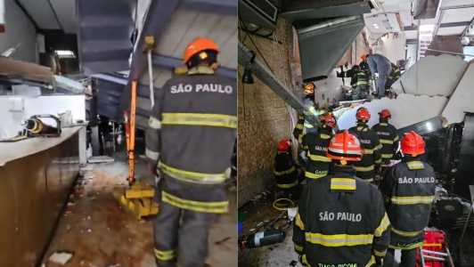 Polícia realiza perícia em restaurante onde funcionária morreu após desabamento em SP