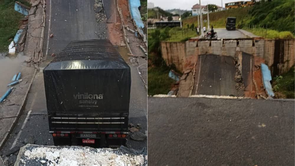 Ponte de 20 metros desaba com carreta bitrem em Minas Gerais 