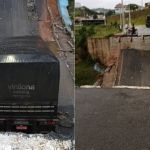 Ponte de 20 metros desaba com carreta bitrem em Minas Gerais 