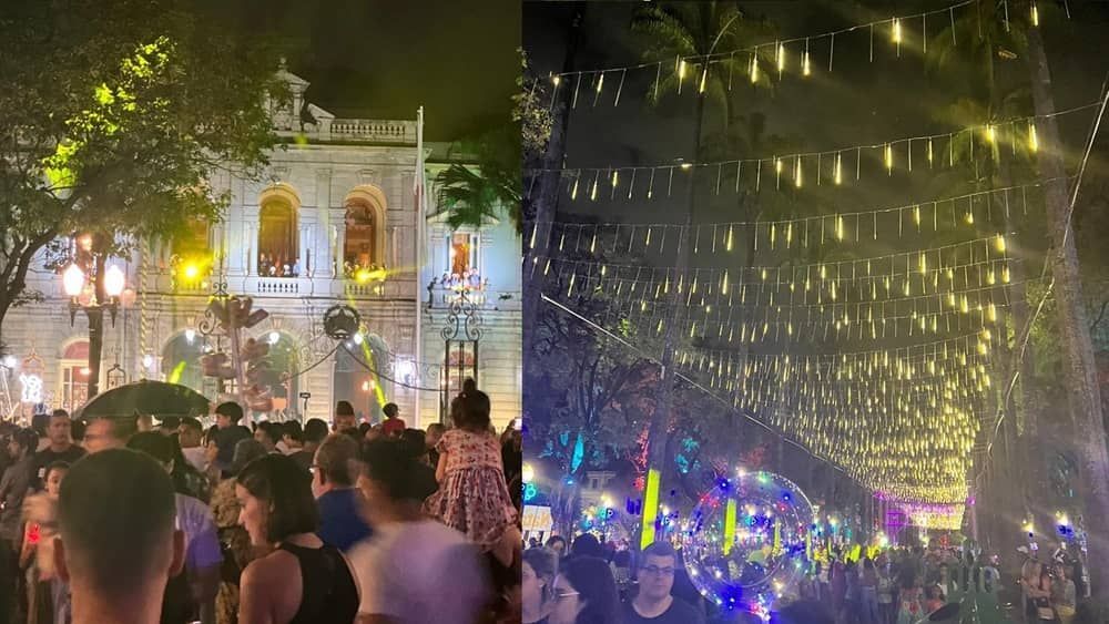 Vídeo: iluminação de Natal da Praça da Liberdade é inaugurada com coral e show de luzes