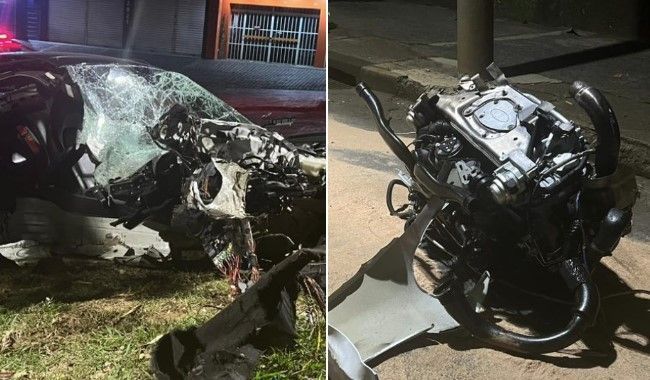 Vídeo mostra destroços do Porsche que bateu a 250 km/h espalhados pela Barão Homem de Melo