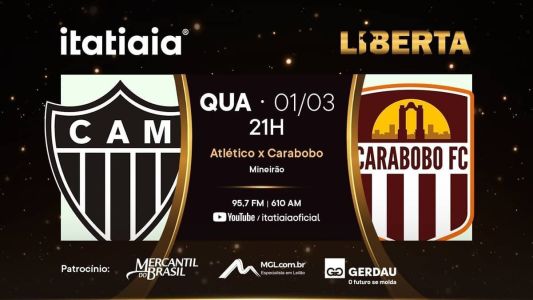 Pré-jogo de Atlético x Carabobo começa às 21h00 na Itatiaia