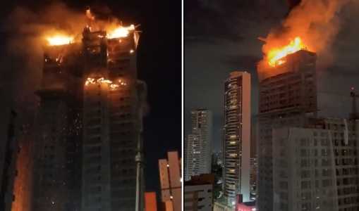 Foto mostra prédio pegando fogo em Recife (PE)