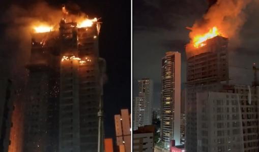 Foto mostra prédio pegando fogo em Recife (PE)