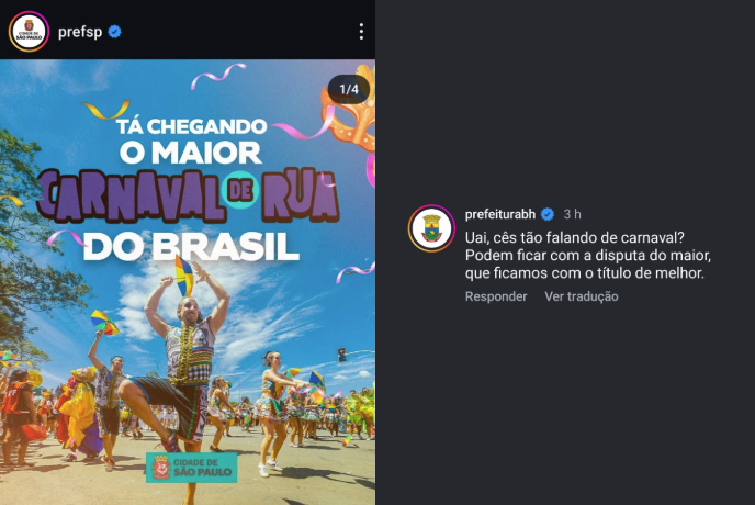 Maior Carnaval do Brasil: 'Ficamos com o melhor', comenta PBH em 'briga' entre SP, Recife e Salvador